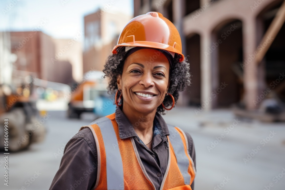 Smiling portrait of a middle aged businesswoman on construction site Smiling portrait of a middle aged businesswoman on construction site