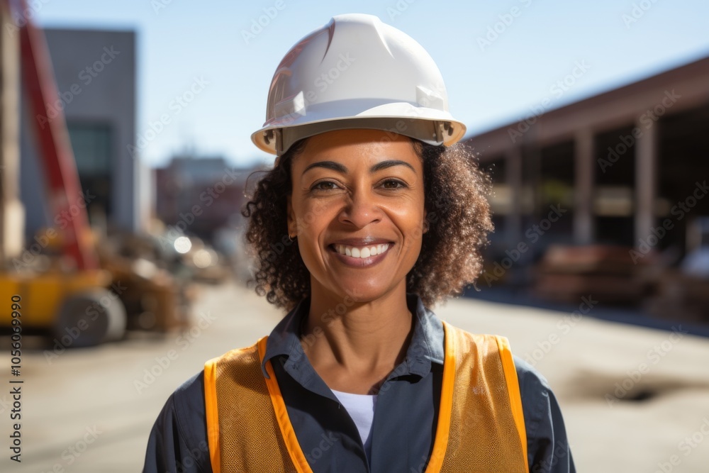 Smiling portrait of a middle aged businesswoman on construction site Smiling portrait of a middle aged businesswoman on construction site