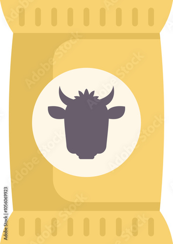 Yellow bag of cattle feed featuring a black bull silhouette logo, representing livestock nutrition and animal husbandry