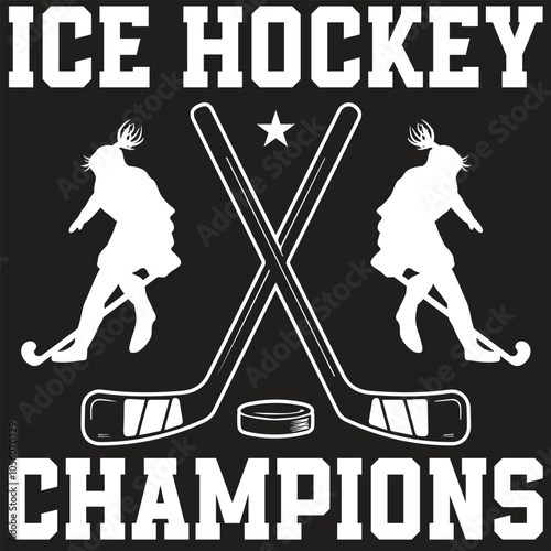 Ice Hockey Champions Hockey Woman Player Illustration On A Black Background