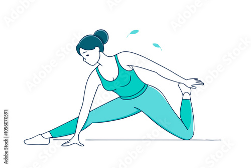 Flat Illustration of Fit Woman Stretching on Floor – Perfect for Fitness and Wellness Designs