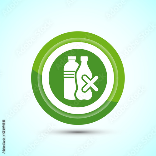 Plastic free icon design illustration, No plastic product sign,Green Color Button Design