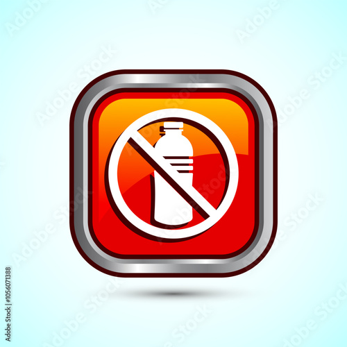 Plastic free icon design illustration, No plastic product sign,Orange Color Square Button Design