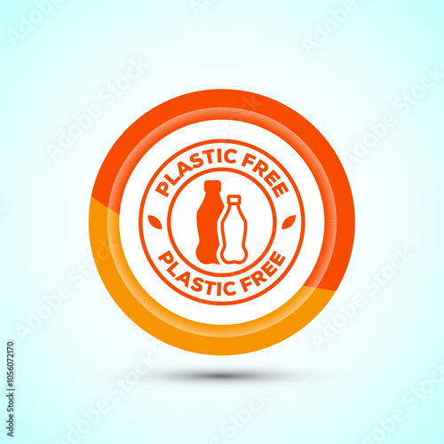 Plastic free icon design illustration, No plastic product sign,Orange Color Button Design