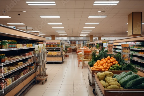 Interior of a empty supermarket grocery store