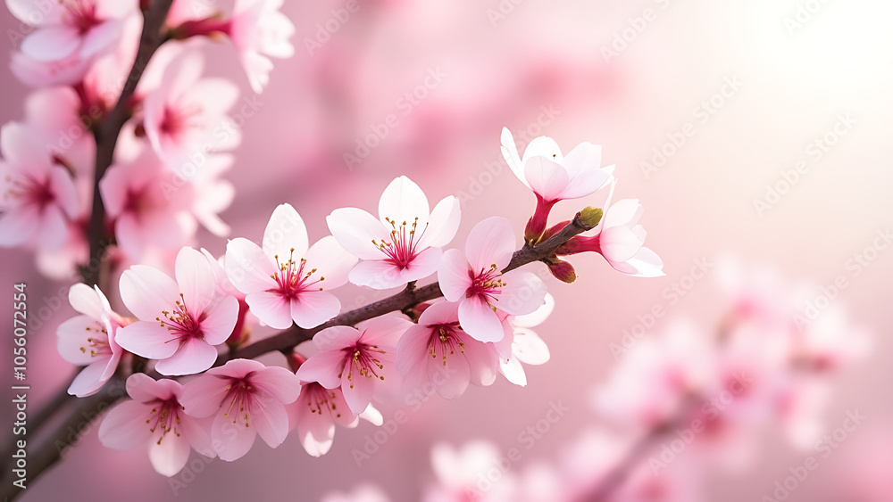 Soft pink blossoms bloom in spring against a gentle floral background. Soft pink blossoms bloom in spring against a gentle floral background.