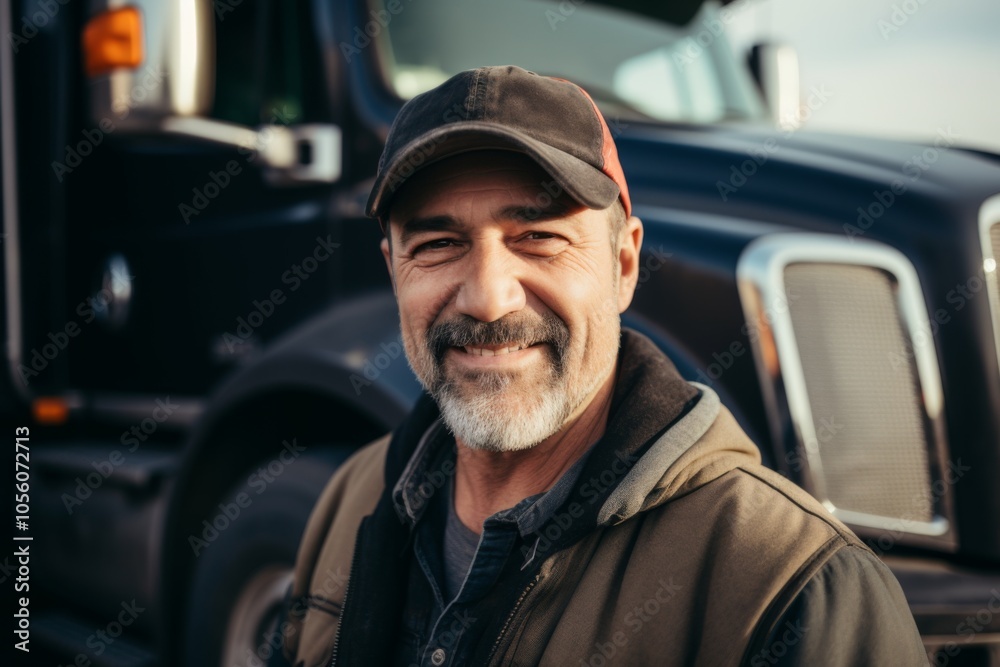 Smiling portrait of a middle aged Caucasian male trucker Smiling portrait of a middle aged Caucasian male trucker