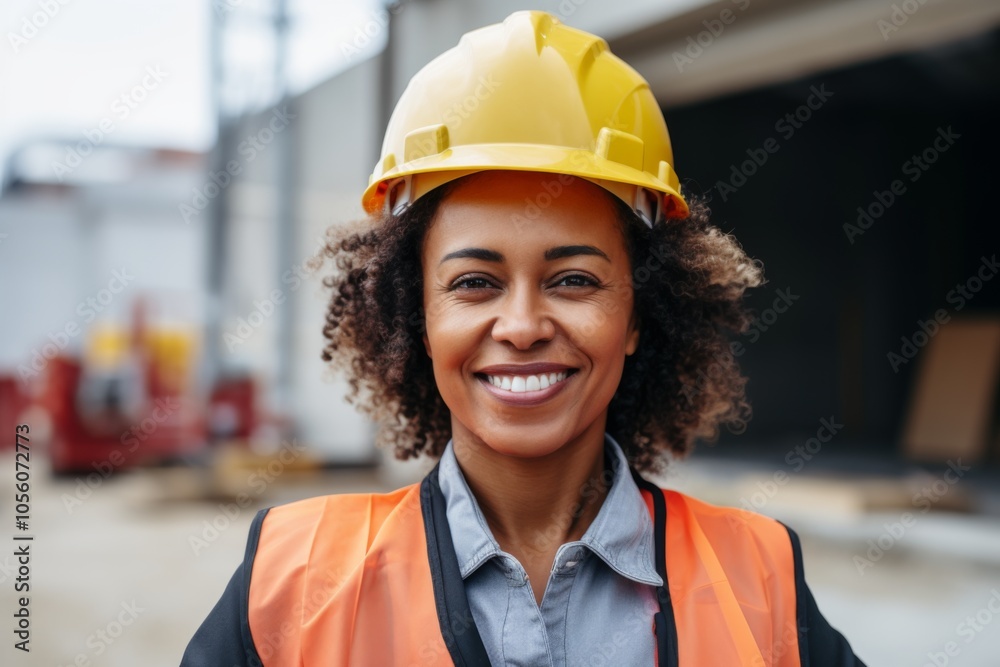 Smiling portrait of a middle aged businesswoman on construction site Smiling portrait of a middle aged businesswoman on construction site
