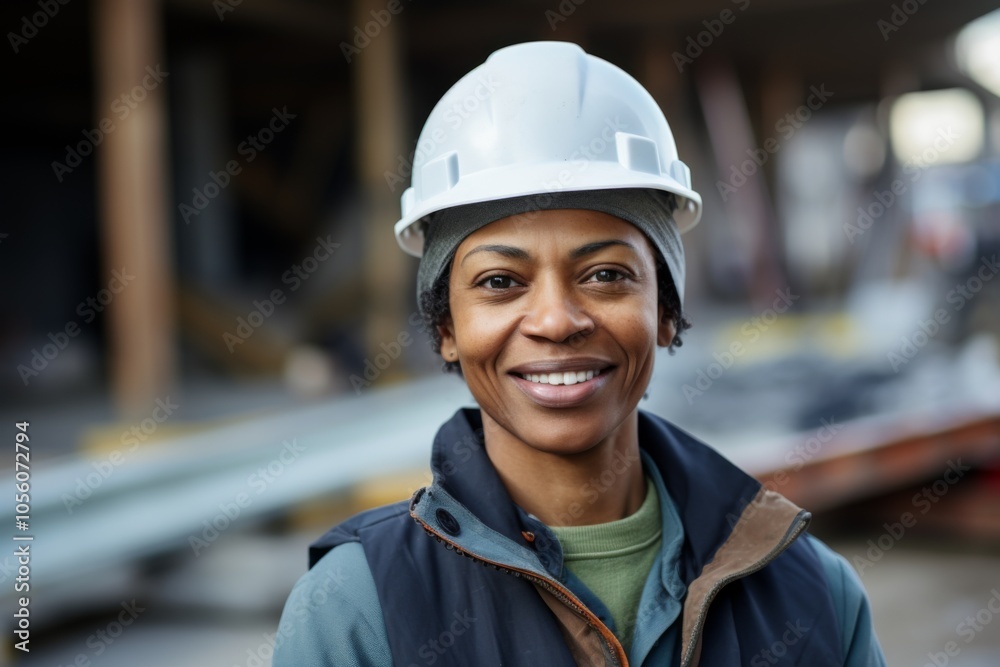 Smiling portrait of a middle aged businesswoman on construction site Smiling portrait of a middle aged businesswoman on construction site