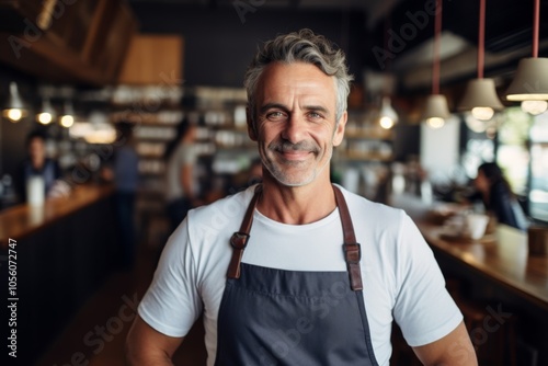 Smiling portrait of a middle aged Caucasian small business owner