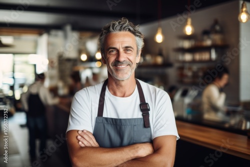 Smiling portrait of a middle aged Caucasian small business owner