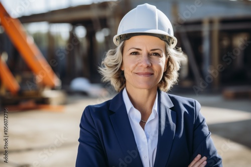 Smiling portrait of a middle aged businesswoman on construction site