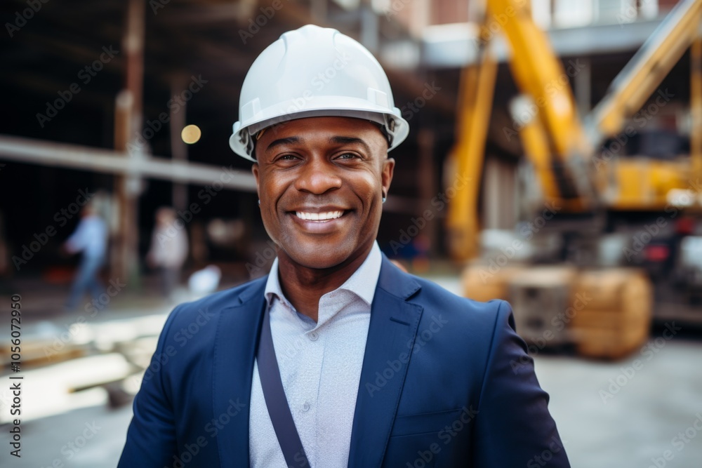 Smiling portrait of a middle aged African American businessman on construction site Smiling portrait of a middle aged African American businessman on construction site