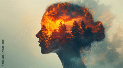 woman’s face obscured in a soft, white cloud, evoking themes of mental fog, introspection, and emotional depth. The image conveys a feeling of clouded thoughts, headache, and psychological introspecti