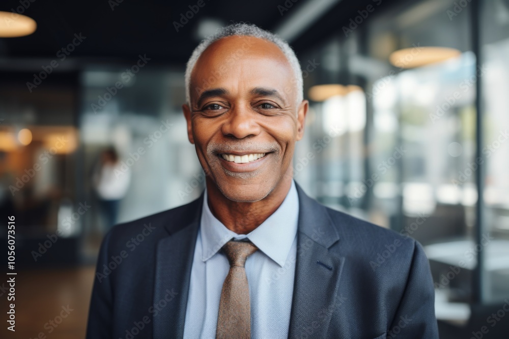 Smiling portrait of a senior African American businessman in modern office Smiling portrait of a senior African American businessman in modern office