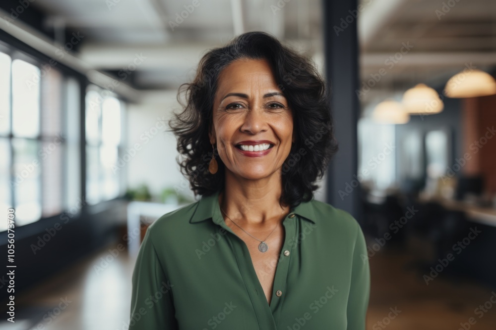 Smiling portrait of a senior Indian businesswoman in modern office Smiling portrait of a senior Indian businesswoman in modern office