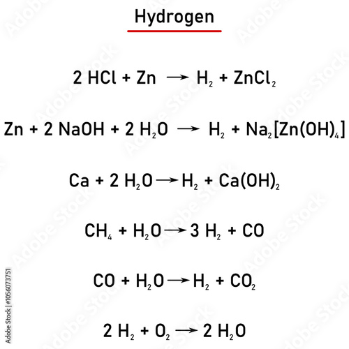 Chemical reactions - hydrogen - preparation, properties and reactions