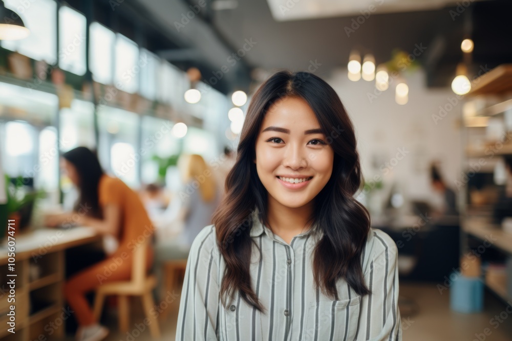 Smiling portrait of a young hipster woman in office Smiling portrait of a young hipster woman in office
