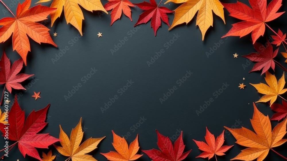 Autumn leaves and natural elements frame a black background Autumn leaves and natural elements frame a black background