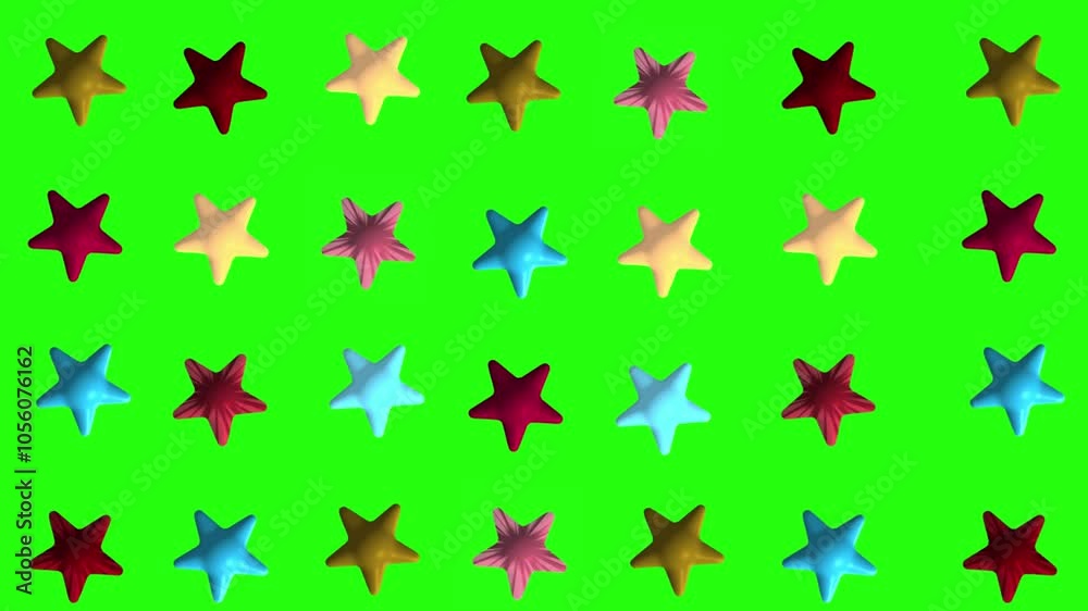 Spinning colorful 3D stars on green screen Spinning colorful 3D stars on green screen