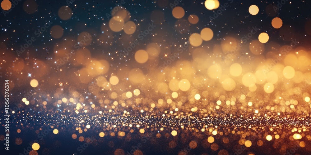 Fototapeta premium Dark golden glittering background with sparkling bokeh lights, ideal for festive events and celebrations