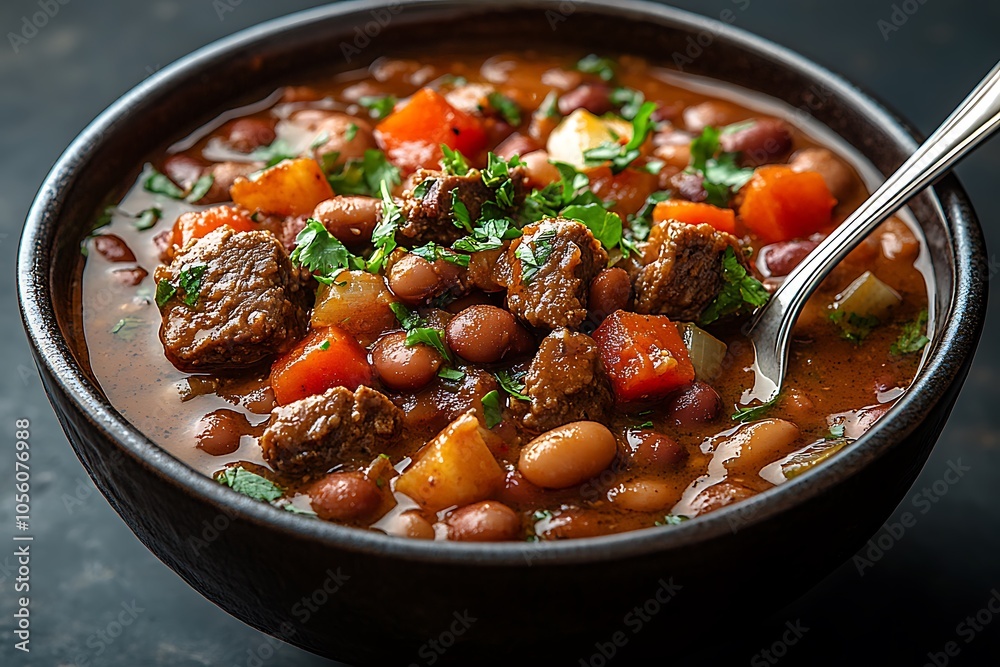 A hearty bowl of beef and bean stew A hearty bowl of beef and bean stew