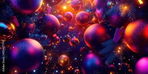 Festive Christmas background featuring colorful decorations viewed from above, perfect for holiday-themed designs