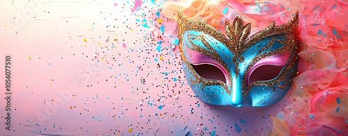 Colorful masquerade mask with vibrant background photo