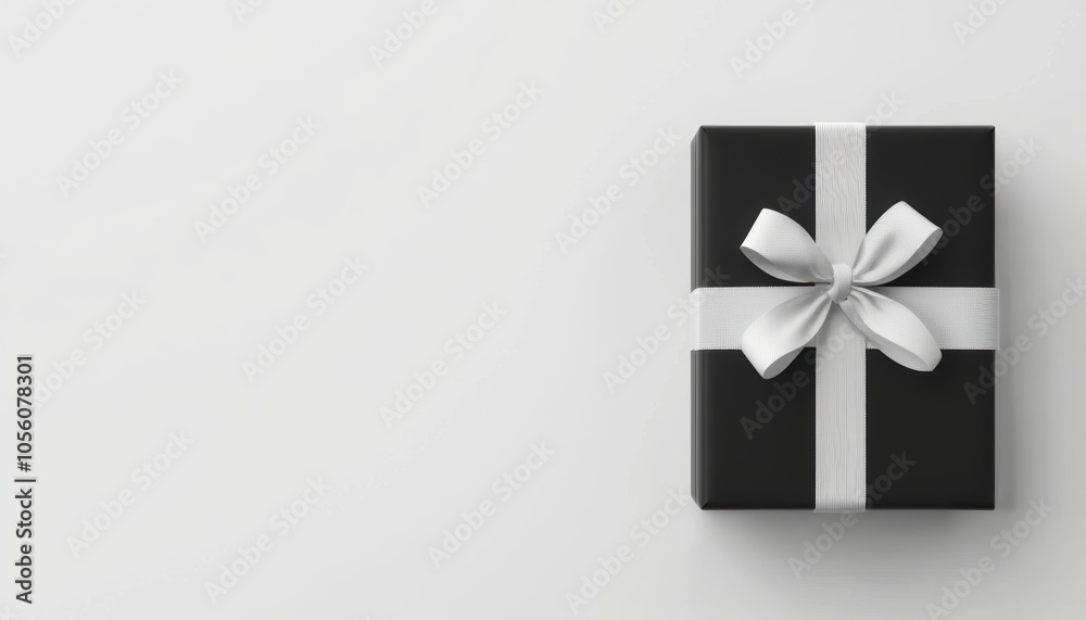 Black and silver gift box, classic and sophisticated, luxury-themed present on white background Black and silver gift box, classic and sophisticated, luxury-themed present on white background