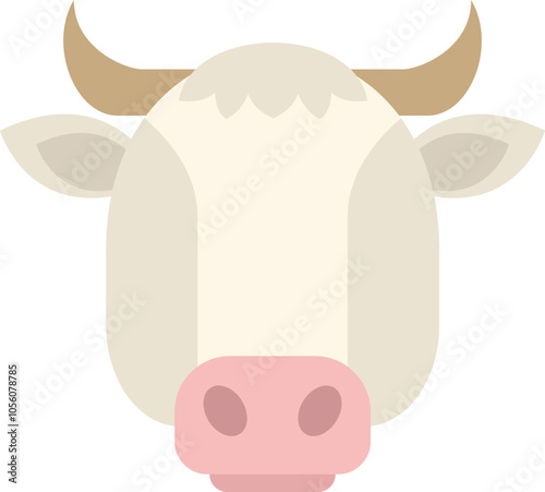 Minimalist vector illustration of a cow head looking straight on, featuring a flat design style and a white background