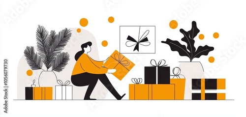 Christmas gift card with festive illustrations, highlighting holiday deals and discounts on gift vouchers photo