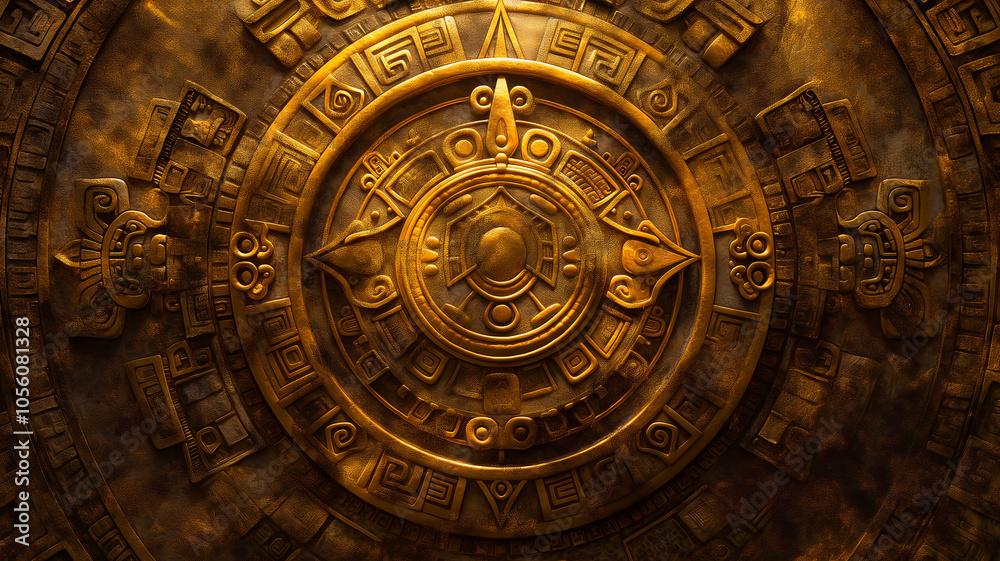 Naklejka premium Esplendor Ancestral: Mural Maya de Oro y Jade