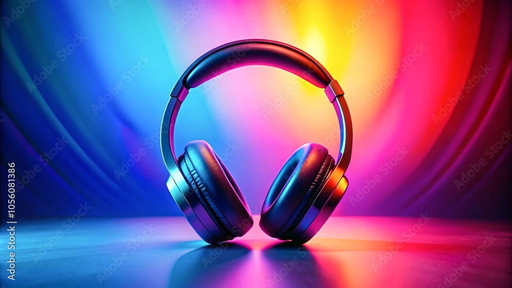 Vibrant Headphones with a Colorful radial Background, 3D neon V2 Vibrant Headphones with a Colorful radial Background, 3D neon V2