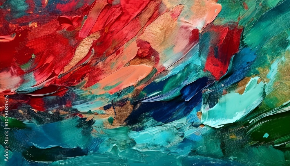 Abstract oil painting in red & blue Abstract oil painting in red & blue