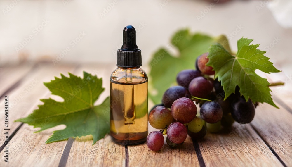 Grape seed oil bottle with grapes Grape seed oil bottle with grapes