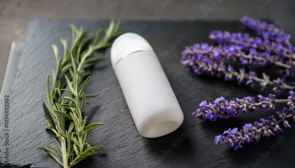 White bottle with lavender and rosemary White bottle with lavender and rosemary