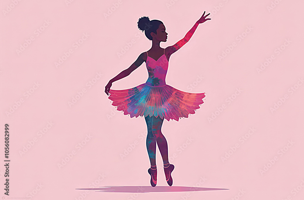 multicolored silhouette of a ballerina on a pastel background multicolored silhouette of a ballerina on a pastel background