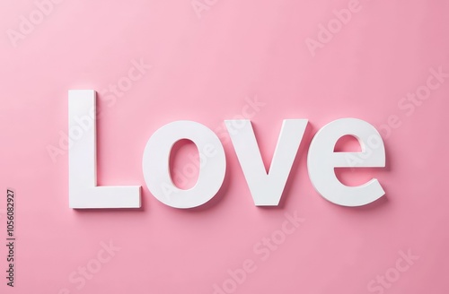 Word "LOVE" in white letters on pink background. Happy Valentine's Day, Mother's Day, March 8, International Women's Day holiday card concept.