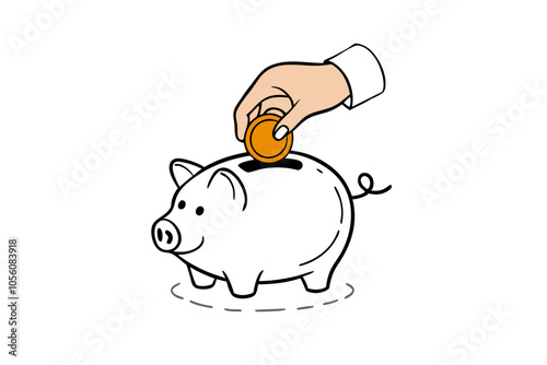 Minimalist Money-Saving Illustration Hand and Piggy Bank Line Art Vector