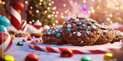 Delicious Lenten chocolate cookies displayed against a festive Christmas decorated background, perfect for holiday gatherings.