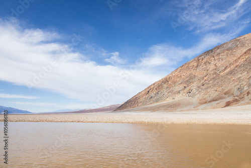 Lake Manly and salt flats at Badwater Basin in Death Valley National Park, California
