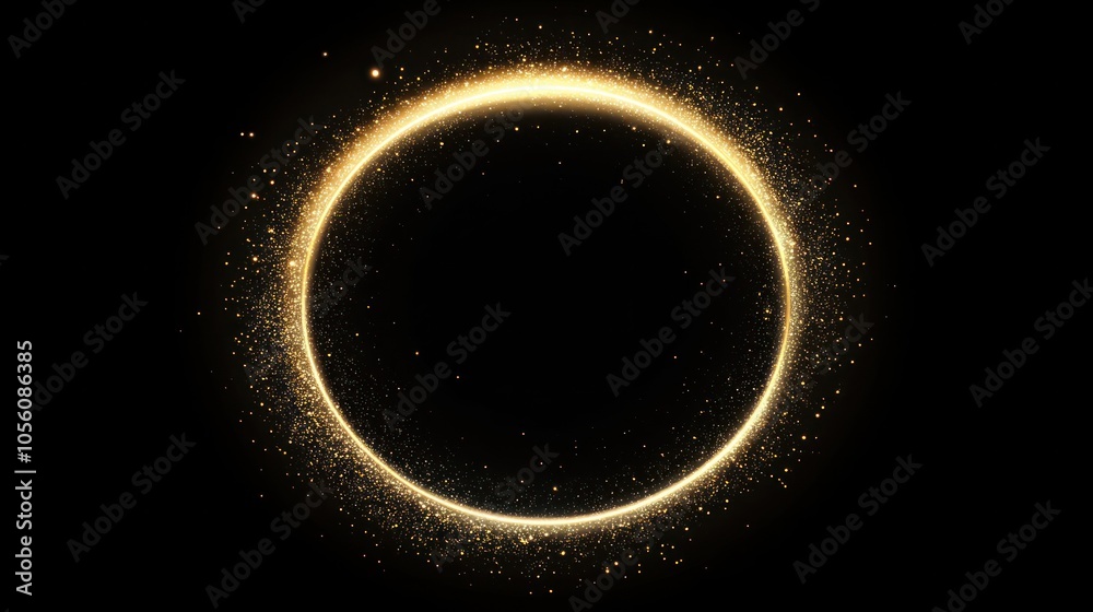 Glowing circular ring of golden sparkles on dark background. Abstract magical and festive light effect concept. Glowing circular ring of golden sparkles on dark background. Abstract magical and festive light effect concept.