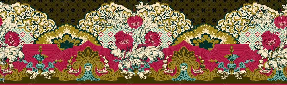 seamless beautiful wallpaper cards border design floral leaf vintage ornament Victorian geometric ethnic print paisley