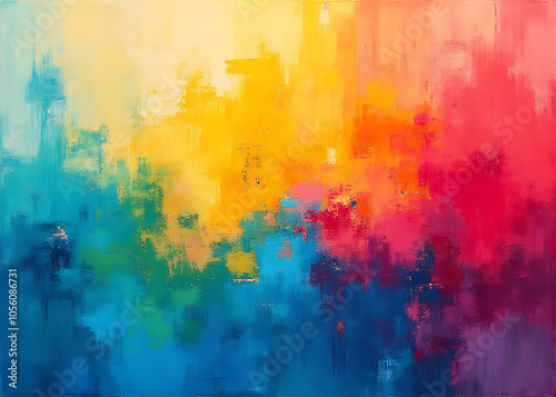 Paint mixed on a single canvas colorfully blends together in vibrant artistic strokes.