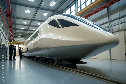 High-speed train prototype in a modern testing facility. Generative AI