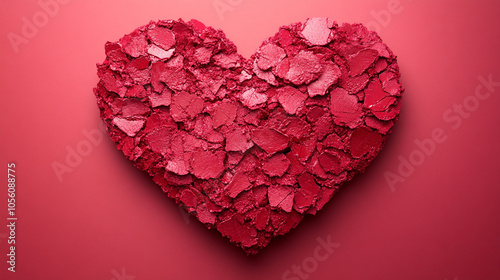 vibrant red heart drawn with lipstick on a white surface, representing love, beauty, and passion. The simplicity highlights the playful, artistic touch of makeup as a form of personal expression
