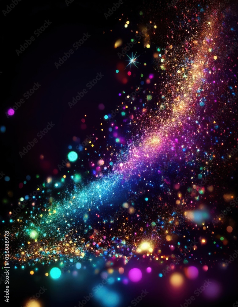 Bright lights are scattered on a black background Bright lights are scattered on a black background