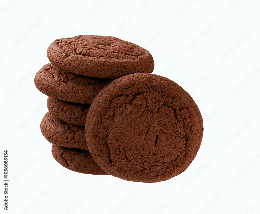 Stack of round chocolate cookies isolated on white background. Stack of round chocolate cookies isolated on white background.