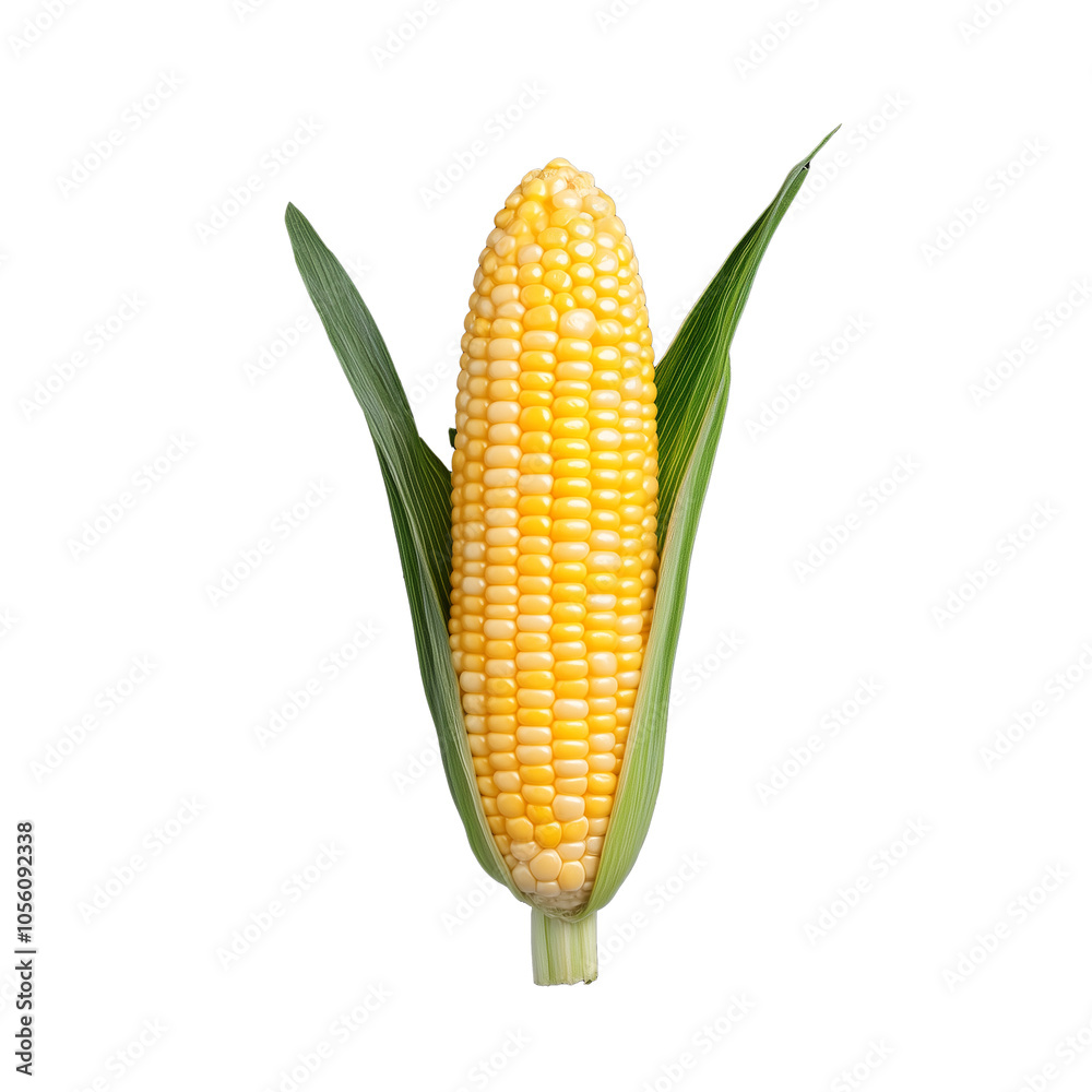 Obraz premium A single ear of corn with husk, isolated on a transparent background. Ideal for food and agriculture themes.