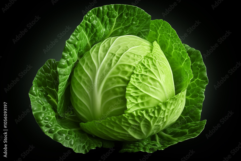 Fototapeta premium cabbage head isolated on black background.